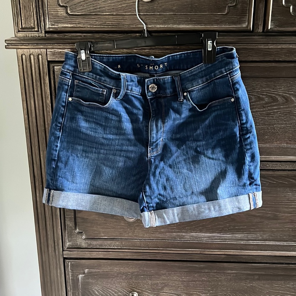 White House black market denim jean short, mid rise.